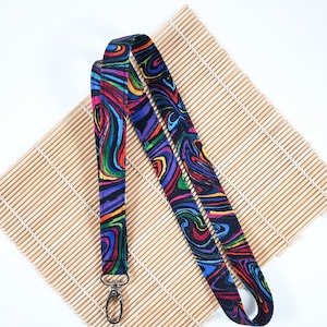 Rainbow swirl lanyard, Artists lanyard, Abstract key holder, breakaway Id holder, fabric key chain, Art Teacher gift UK
