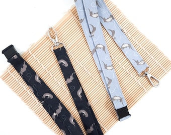 Swimming Otter Lanyard: Cotton ID Badge Holder with Breakaway