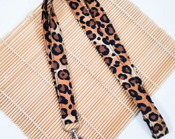 Leopard Print Lanyard: Cotton Fabric ID Card Holder with Breakaway Clasp