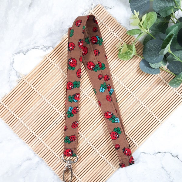 Lady bugs lanyard, Lady birds ID card holder,tiny bug fabric breakaway key chain, Nature lover gift UK