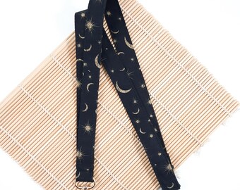 Moonlit Cotton Lanyard: Celestial Star Fabric ID Holder
