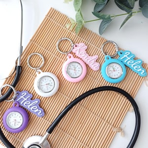 Personalized Nurse Fob Watch, Clip-On Stethoscope Watch, 3D Name Charm, Medical Accessories