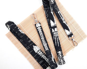 Glow in the Dark Anatomy Lanyard: Skeleton Fabric ID Holder