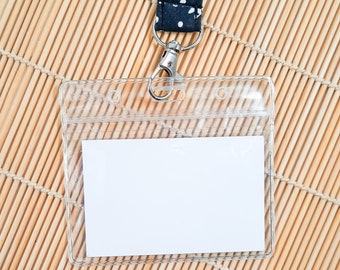Clear vinyl horizontal card holder, Resealable ID tag holder, Lanyard slots for travel