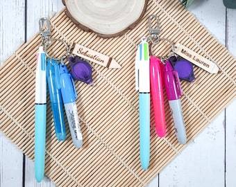 Personalized Pen Keychain Set: Mini Sharpie, Highlighter, LED