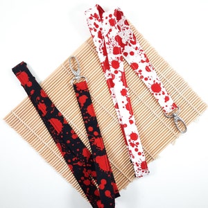 Black and White Blood Splatter Lanyard, Horror Fabric ID Badge Holder, Halloween Lanyard, Lanyard For Key Holder. Gothic Gift