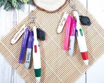 Personalized Pen Keychain Set: Mini Sharpie, 4-Color Pen, Highlighter, LED