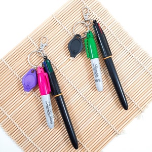 Lanyard Pen Set: 4-Color Pen, Mini Sharpie, LED Light