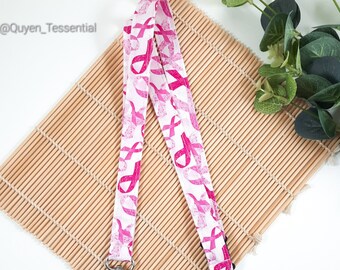 Cancer Awareness Ribbon Lanyard: Pink Cotton ID Badge Holder