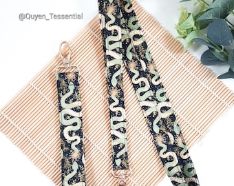 Japanese Fabric Wristlet Key Fob: Cotton Lanyard with Lobster Clasp