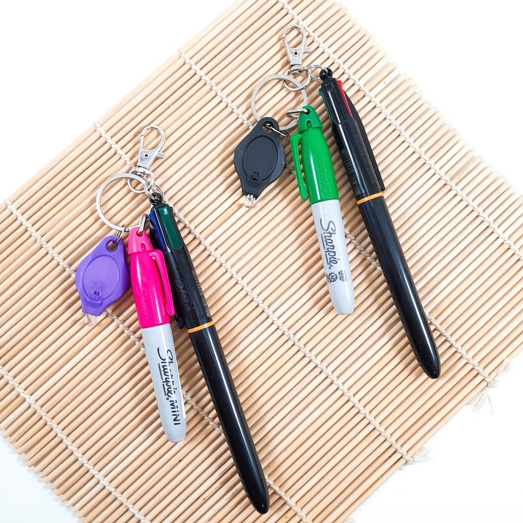 Lanyard Pen Set: 4-color Pen, Mini Sharpie, LED Light - Etsy