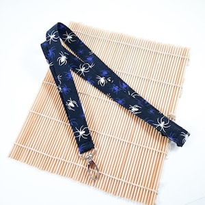Spiders Lanyard, Glow In The Dark Lanyard Holder, Halloween ID Badge Holder, Fabric Keychain, Teacher Gifts UK