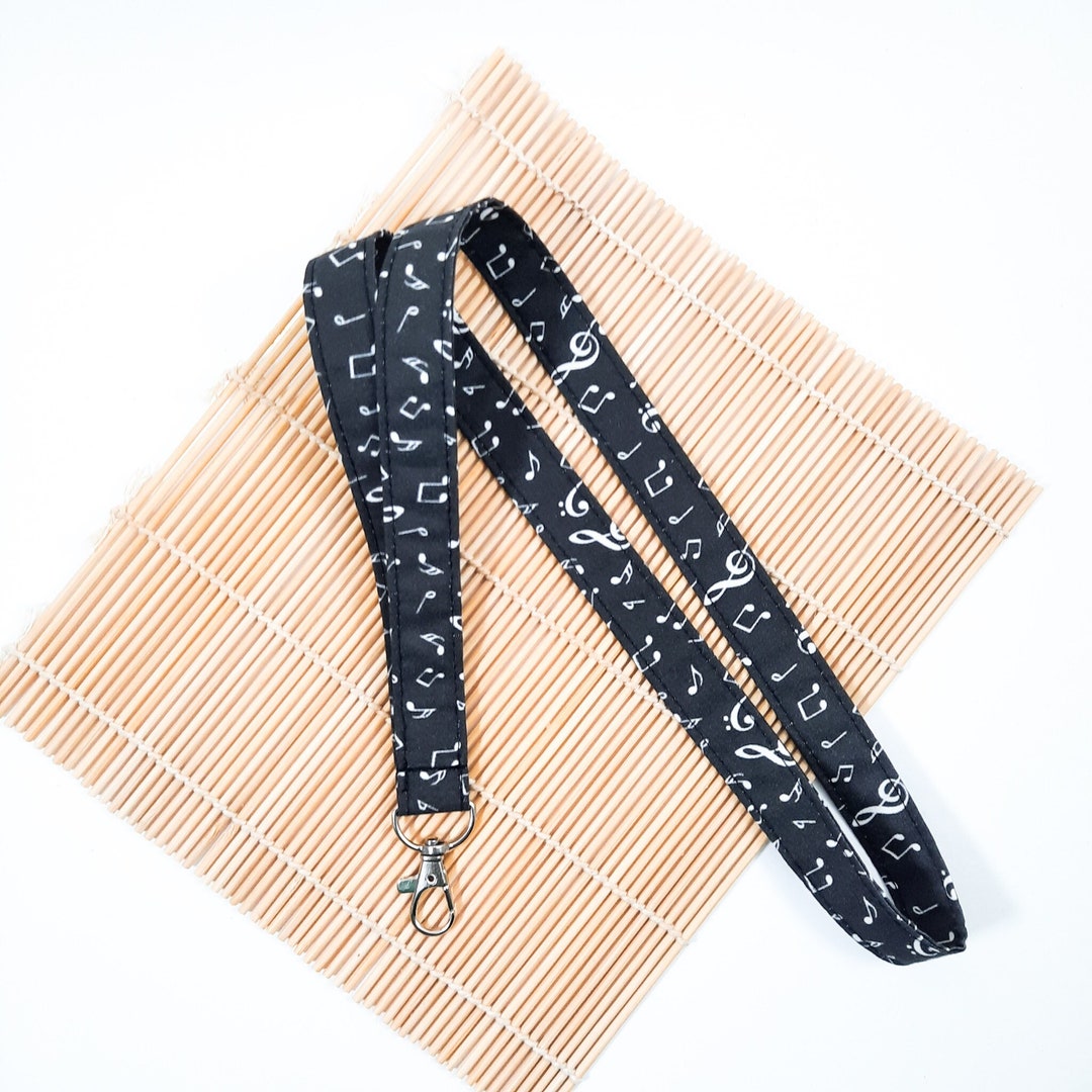 Musical Notes Lanyard, Monochrome Lanyard Holder, Fabric ID Holder, Key