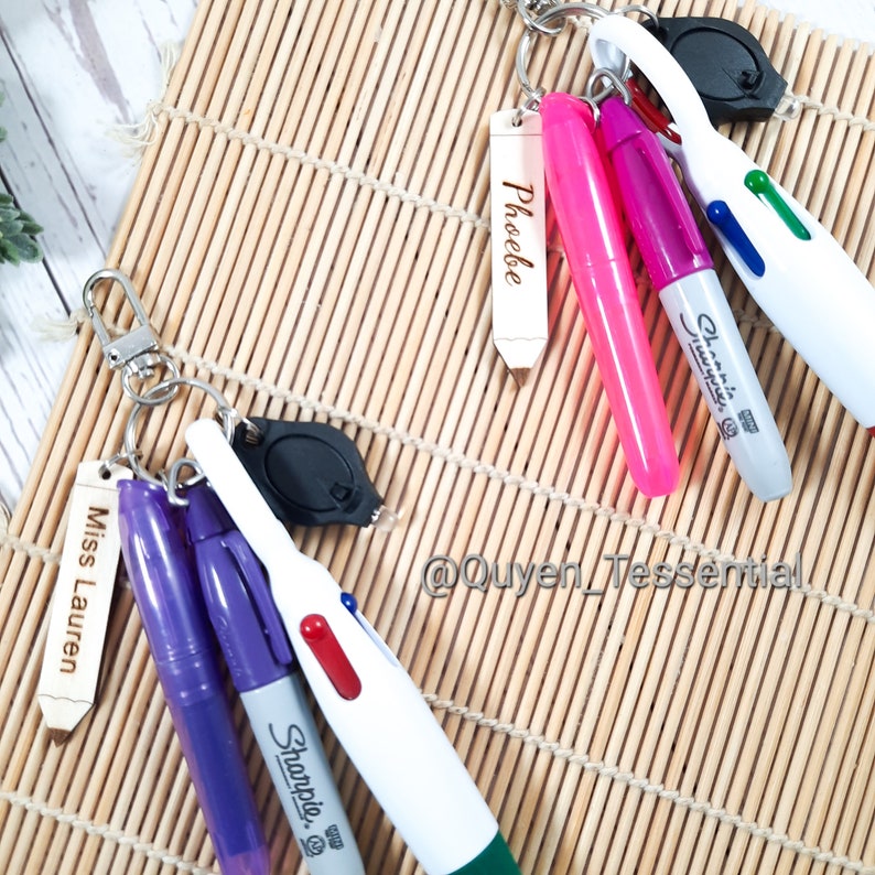 Keychain Marker Personalized Pen Keychain Set: Mini Sharpie, 4-color Pen, Highlighter ...
