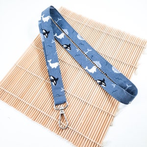 Whales lanyard, wildlife lanyard, Breakaway Id holder, fabric key chain,  gift UK