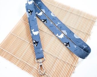 Whales lanyard, wildlife lanyard, Breakaway Id holder, fabric key chain,  gift UK