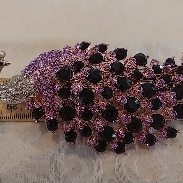 Purple Lavendar Crystal Rhinestone Gold Peacock 1 Hair Barrette Jewelry Clip