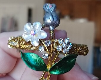 Betsey Johnson Emerald Green & AB Crystal Rhinestone Gold 