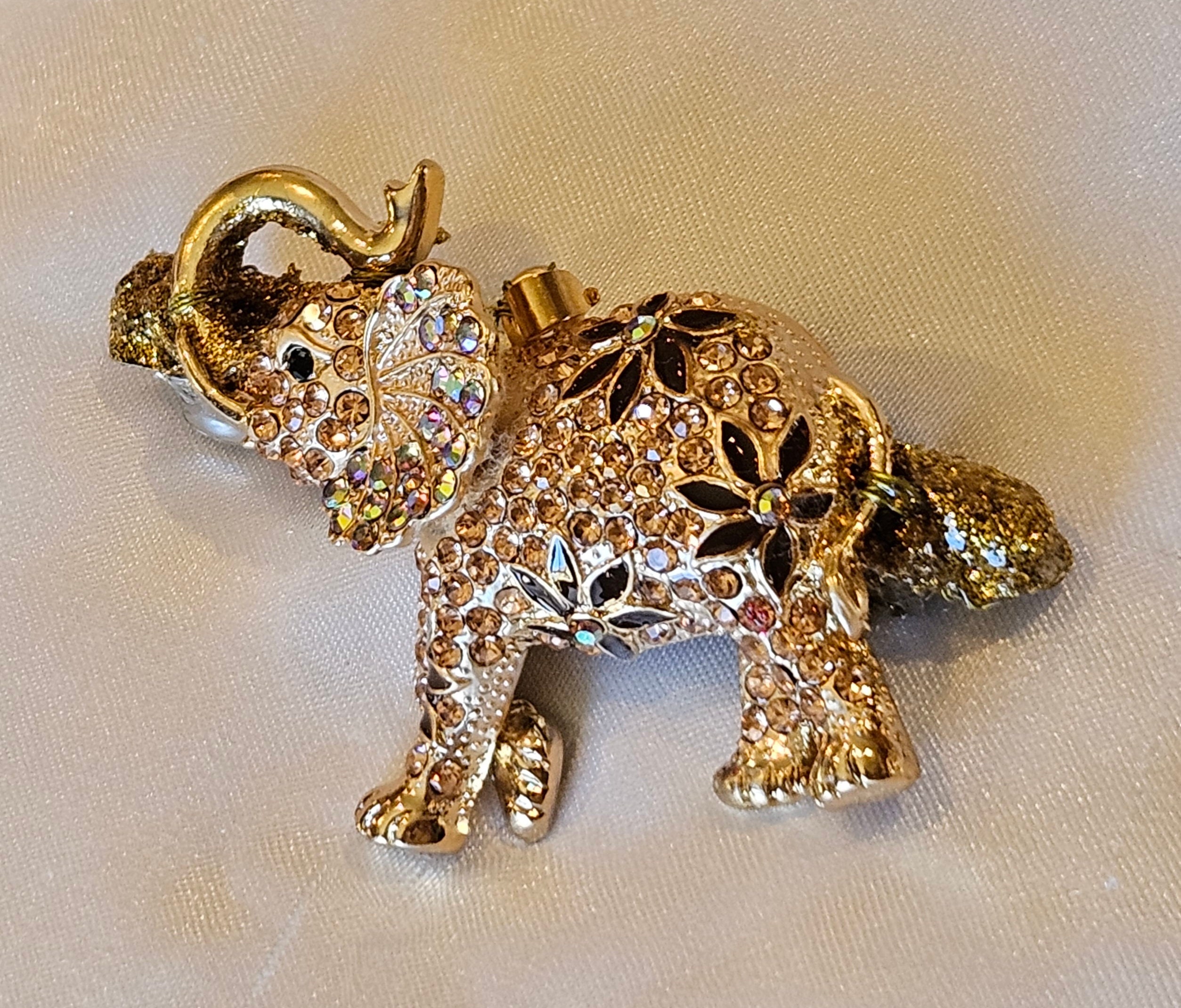 Vtg Made in France Gold Elephant Barrette with Rhinestones hair clip Vintage .925 Sterling Silver Elephant Hair Clip Barrette  main image 3