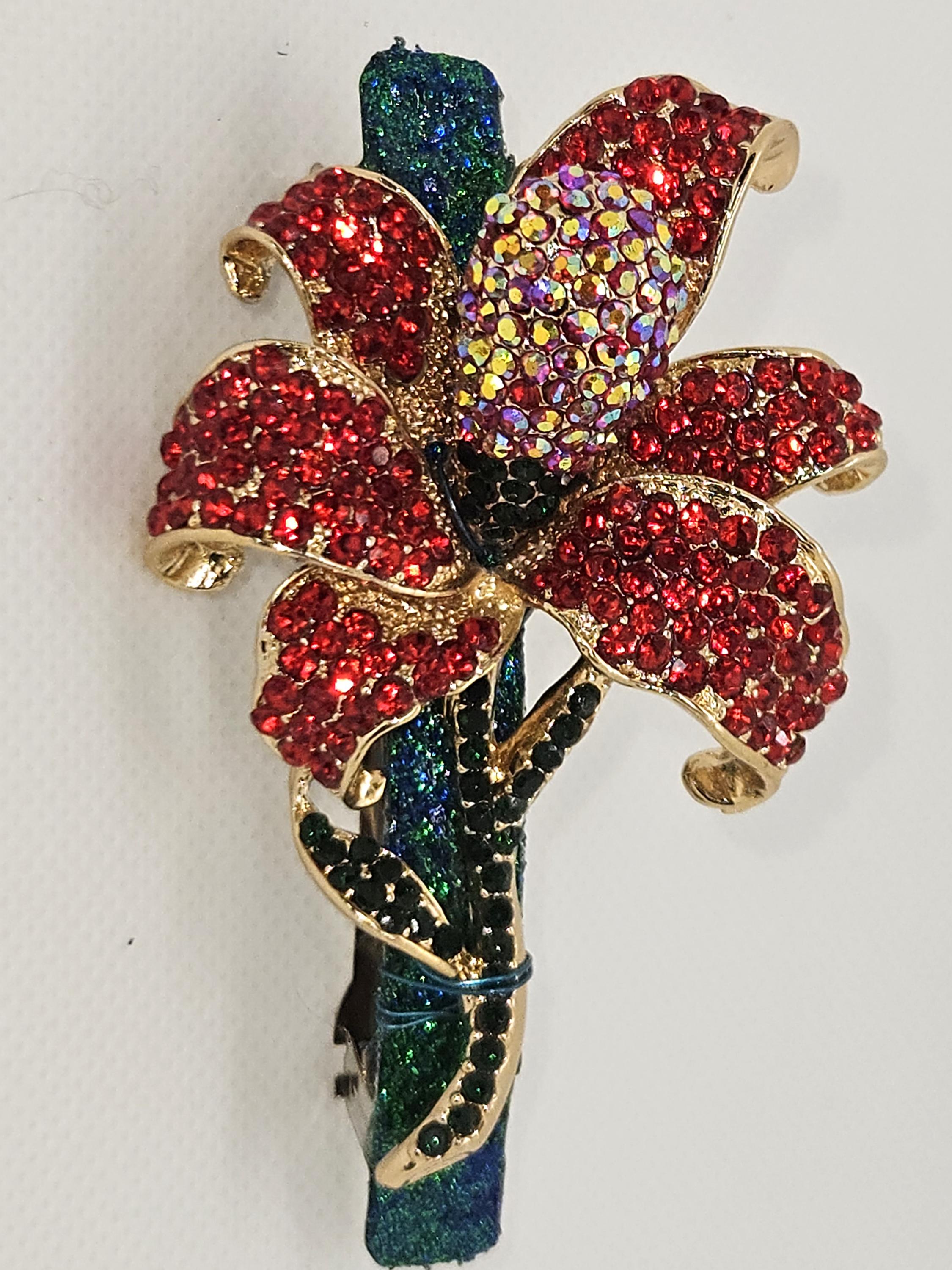 Betsey Johnson AB Red Rose Swarovski Crystal Rhinestone 