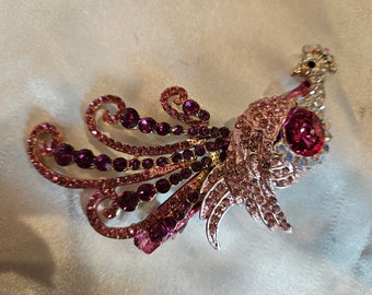 Betsey Johnson Swarovski ou Cristal Autrichien Strass Or Paon 4" Français Barrette à Cheveux Bijoux Clip