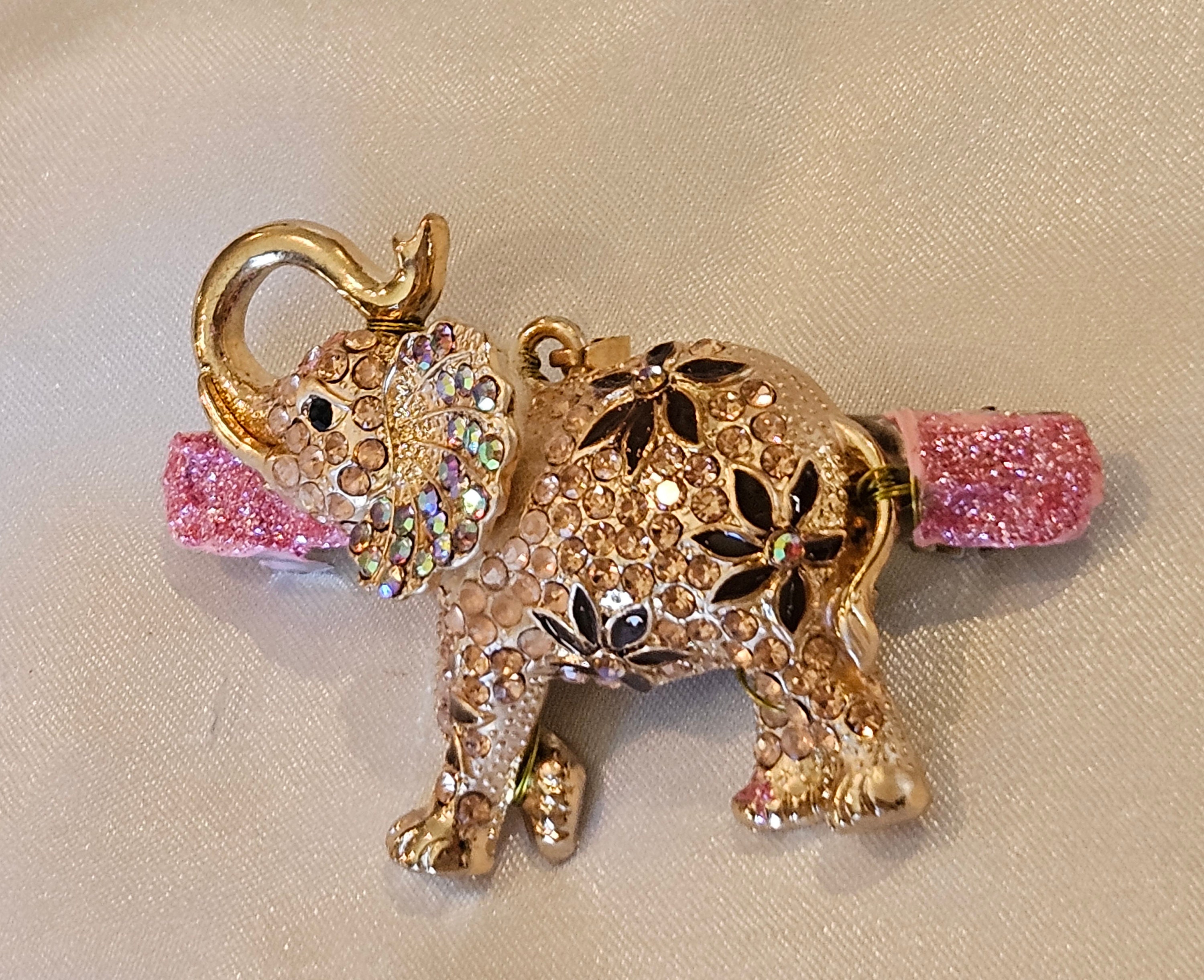 Vtg Made in France Gold Elephant Barrette with Rhinestones hair clip Vintage .925 Sterling Silver Elephant Hair Clip Barrette  main image 2