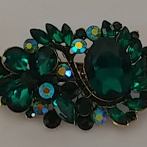 Green and AB Top Swirl Austrian Crystal Rhinestone CZ French Hair Barrette Clip 3 inch Christmas Gift