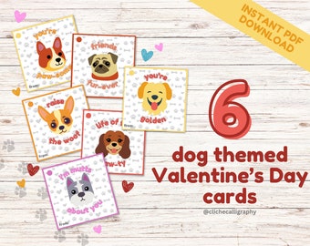 Dog Themed Valentine's Day Cards - Instant Digital Download