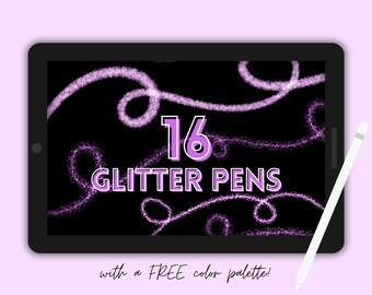 16 canetas glitter e paleta de cores - pincéis Procreate