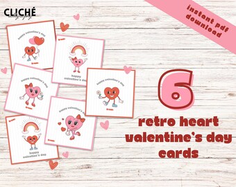 Cartões de Dia dos Namorados com Tema Retrô de Coração e Amor - Download Digital Instantâneo