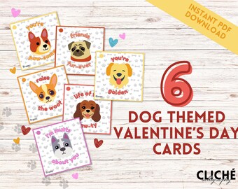 Cartões de Dia dos Namorados com Cachorros - 6 Trocadilhos Engraçados com Cachorros - Para Troca na Sala de Aula ou para Amantes de Cães - Download Digital Instantâneo