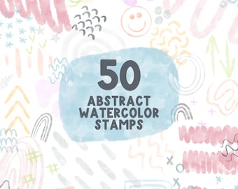 50 selos abstratos Procreate em aquarela
