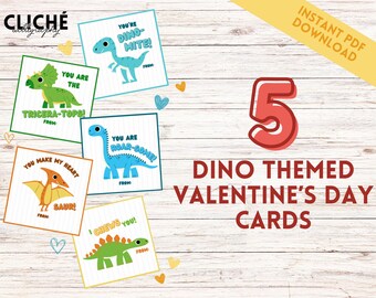 Cartões de Dia dos Namorados com Tema de Dinossauros - Download Digital Instantâneo