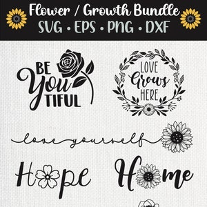 Bloemen / Groei svg | Grow In Love | Kweek positieve gedachten | Hoop | Grow Through Life svg | Hou van jezelf | Liefde groeit hier | Startpagina svg