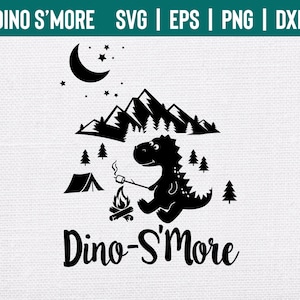 Dino-S&#39;More svg, png, eps, dxf | Kid&#39;s T-shirt Design | Dinosaur svg | Camping T-shirt | Camping Dinosaur | S&#39;more svg | Kids Camping