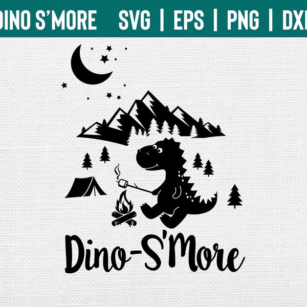 Dino-S'More svg, png, eps, dxf | Kid's T-shirt Design | Dinosaur svg | Camping T-shirt | Camping Dinosaur | S'more svg | Kids Camping