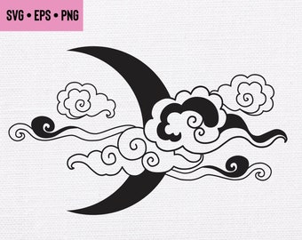 Moon and Clouds Vector Graphic, Boho Design (SVG, PNG, EPS)
