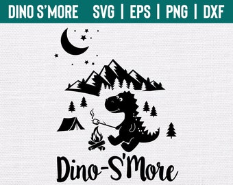 Dino-S'more svg, Camping Dinosaur Clipart, Kids T-Shirt Design (png, eps, dxf)