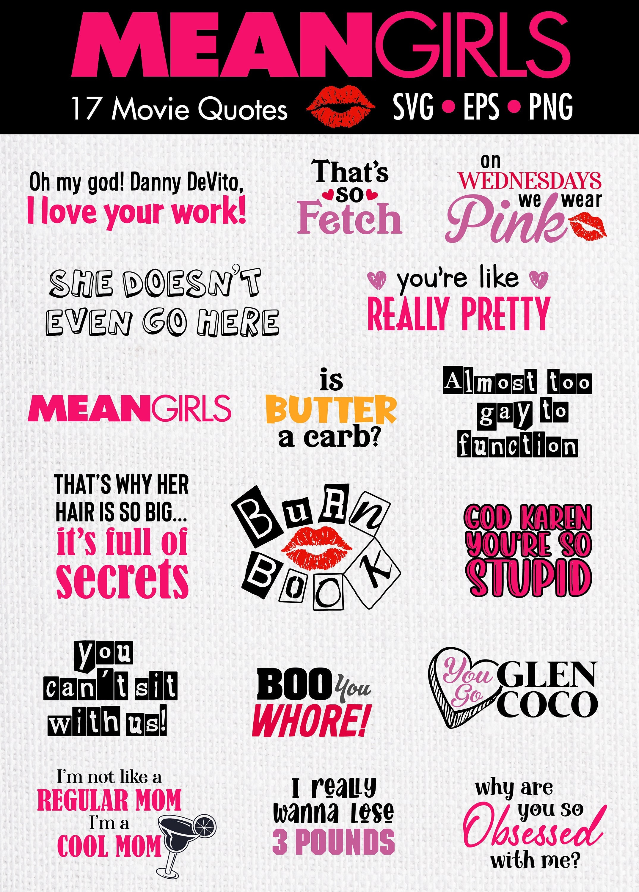 Mean Girls Svg Movie Quotes Png Eps Burn Book That's Etsy Canada