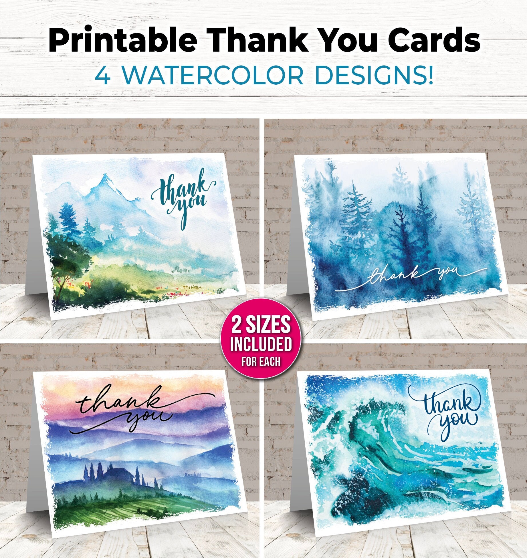 Watercolor Nature Thank You Cards | Printable Greeting Card (digital ...