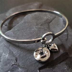 Bangle Hand-Set With A Diamond Accent, Rhodium Coated Heart & Flower Charms
