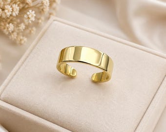 Anello per dita dei piedi a fascia larga, in oro giallo massiccio 9 carati con marchio di garanzia, con fascia semplice, regolabile, peso gradevole, vestibilità comoda.