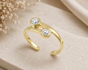 Anello per dita dei piedi in argento sterling placcato oro 9 carati con zirconi cubici – Design incrociato regolabile