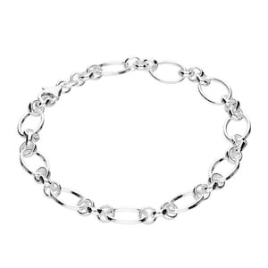 925 Sterling Silber Armband 19cm Kette Oval, Glieder verbunden durch 3 Runde Glieder