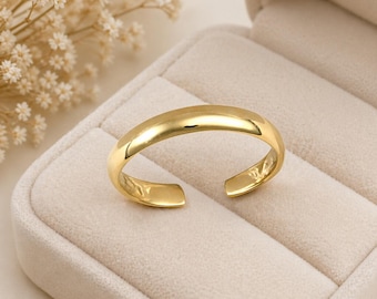 Anello per alluce in oro giallo massiccio 9 carati con punzone, fascia liscia a forma di D, regolabile.