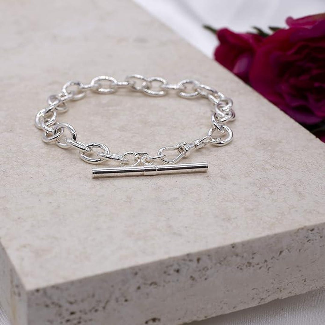 Chunky T-bar Belcher Chain Bracelet – Solid 925 Sterling Silver ...