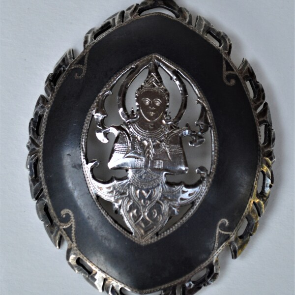 Vintage Large Siam Sterling and Black Nielloware Pendant