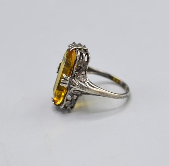 1920's Art Deco Sterling and Citrine Glass Ring - image 3