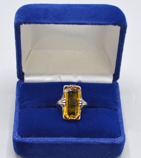 1920's Art Deco Sterling and Citrine Glass Ring - image 2
