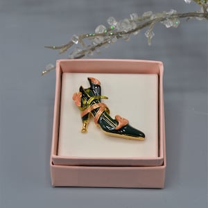 Kenneth Jay Lane Gold Tone Enamel Calla Lily High Heal Shoe Brooch